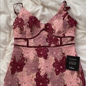 Lulus Mauve Lace Midi Cocktail Dress